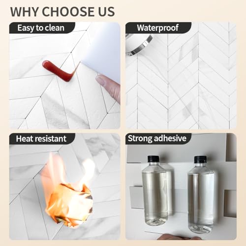 DICOFUN 10-Sheet White Marble Peel and Stick Backsplash, Faxu Stone PVC Stick on Backsplash Wall Tiles for Kitchen and Bathroom - color: White Marble, size: 10 Sheets, 12"x12"x0.12"