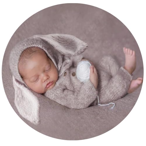 Newborn Baby Photo Shoot Props Girl Boy Crochet Knit Hat Costume Stripe Hat Pants Overalls Photography Props - color: Gray a