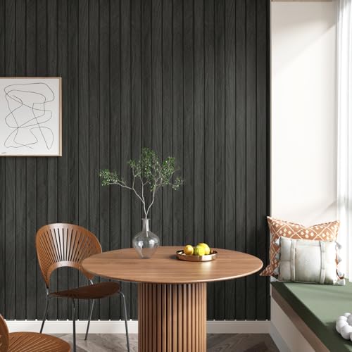 Grey/Black 3D Wood Panels for Interior Wall Decor Self Adhesive Wood Slat Wall Paneling Peel and Stick Sound Froof Foam Wooden Panels Wallpaper for Walls Bedroom Office Studio 23.6" x 118" - size: 23.6" x 118"