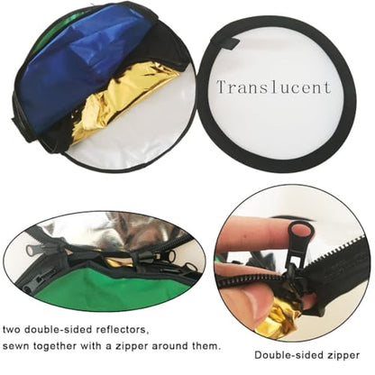 REFLEX CAMERA 7-in-1 Photography Reflector (Round) – Translucent/Silver/Gold/White/Black/Blue/Green – Light Diffuser & Chroma Key Background Kit with Carrying Case (110cm/43) - size: 110cm/43in