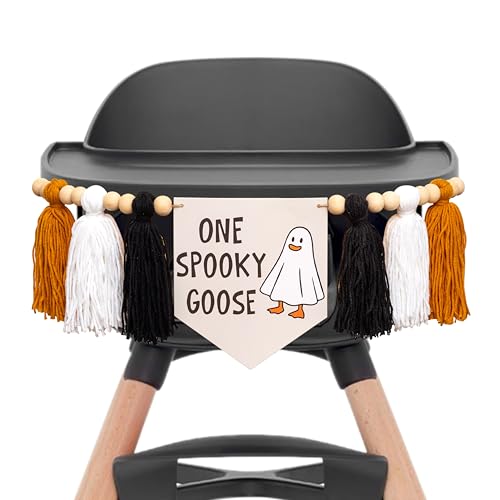 Upfirst Halloween One Spooky Goose Highchair Banner - Halloween Themed Spooky Tassel Garland,Ghost Goose Sign First Birthday Party Backdrop Decoration Banner, Spooky Goose Party Decor Supplies for Boy - color: One Spooky Goose Banner black
