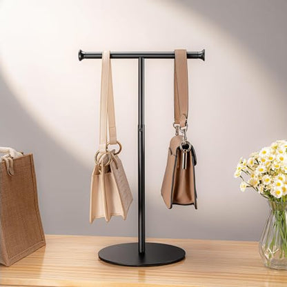 niffgaff T Bar Purse Display Stand Tabletop: Adjustable Height Handbag Holder, Countertop Hanging Rack for Long Necklace Scarf Lanyard, Black - color: Black