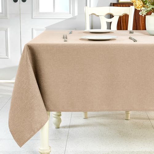 IVAPUPU Textured Linen Table Cloth for Rectangle Tables - Khaki Tablecloths Rectangular Waterproof Wrinkle Free Wipeable Dining Table Cover for Spring Wedding Birthday Kitchen Decor, 52 x 70 Inch - color: Khaki, size: 70" x 52" (Rectangular)