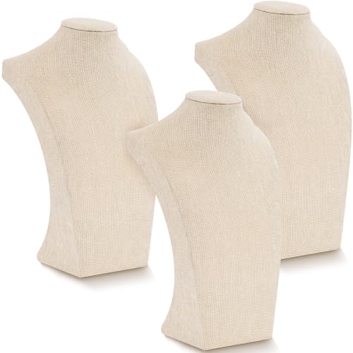 Kigley 3 Pcs Linen Jewelry Display Bust Necklace Display Stand Necklace Mannequin Holder for Jewelry Selling Trade Shows - size: 11.42 X 6.89 Inch
