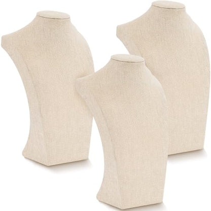 Kigley 3 Pcs Linen Jewelry Display Bust Necklace Display Stand Necklace Mannequin Holder for Jewelry Selling Trade Shows - size: 11.42 X 6.89 Inch