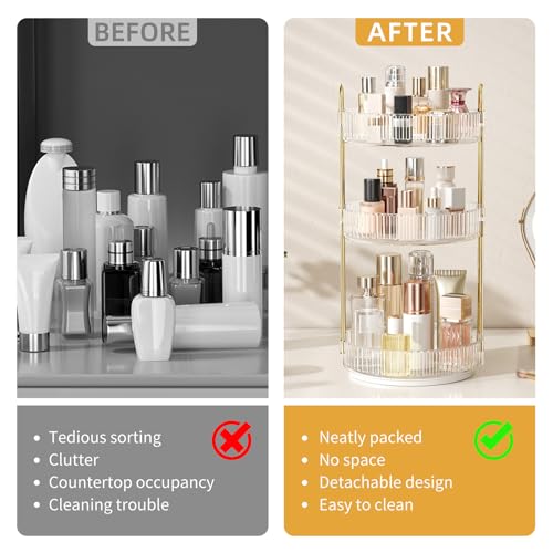 Oifecsie 360° Rotating Makeup Organizer, Large Capacity SkinCare Organizer, 3 Tier Cosmetic Skin Care Perfume Dresser Organizer, Fits Cosmetics, Perfume, Skin Care, Lipstick - color: Transparent White, size: 3 Tier
