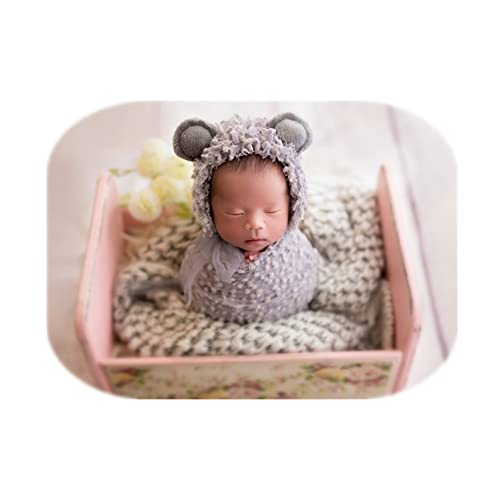 Newborn Baby Photography Props Outfits Photoshoot Photos Hat Long Ripple Wrap Set for Boys Girls Photography - color: Gray
