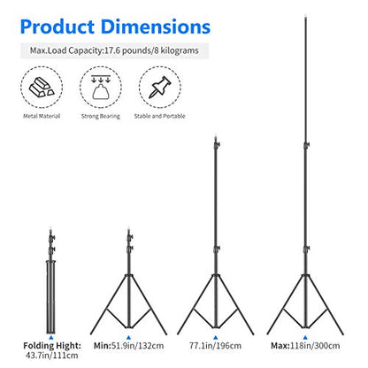 Neewer Heavy Duty Light Stand 10 Feet/3 Meters Adjustable Spring Cushioned Metal Photography Tripod Stand for Photo Studio Softbox, Flash Monolight, Ring Light and Other Photographic Equipment(Black) - size: 300cm