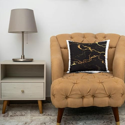 3dRose Image of Black and Yellow Marble Texture, Faux Stone Backdrop 16x16 inch Pillow Case