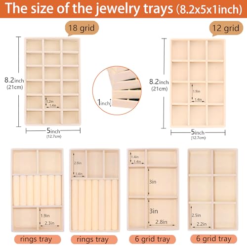 Jewelry Organizer Drawer 8 Set Jewelry Boxes Velvet Jewelry Drawer Organizer Stackable Jewelry Tray for Earring Necklace Display - color: Beige, size: 8 Pcs