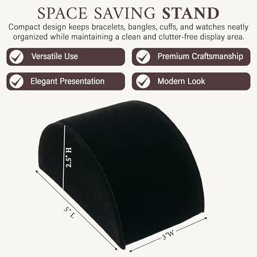 RJ Displays Black Velvet Half Moon Bracelets Holder Stand, Jewelry Display Ramp for Bracelet, Bangle, or Necklace Collection, Size 3x5x2.5 in (76x127x63 mm) and bracelet holder display