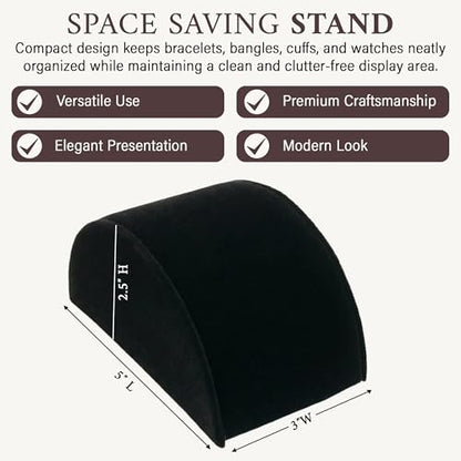 RJ Displays Black Velvet Half Moon Bracelets Holder Stand, Jewelry Display Ramp for Bracelet, Bangle, or Necklace Collection, Size 3x5x2.5 in (76x127x63 mm) and bracelet holder display
