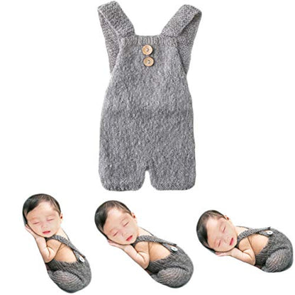 Zeroest Baby Photography Props Boy Girl Photo Shoot Outfits Newborn Crochet Infant Knitted Clothes Mohair Outfit - color: Grey