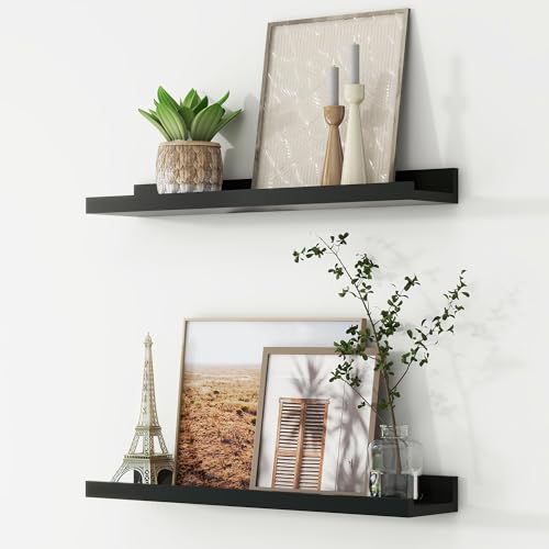 FLYJOE Picture Ledge Shelf, Floating Shelves Set of 2, 24 Inches Nursery Book Shelves for Toys Storage, Kids Bookshelf Wall Mounted for Living Room Bedroom Decor Books Photo Frames, Black - color: Black, size: 24'', Set of 2