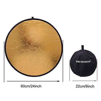 24" (60cm) 5-in-1 Portable Collapsible Multi-Disc Photography Light Photo Reflector for Studio/Outdoor Lighting with Bag - Translucent, Silver, Gold, White and Black - size: 24inch 5in1