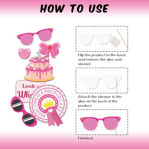 30Pcs Pink Girl's 1st Birthday Photo Booth Props Kit, Gender Reveal Decorations Camera Props, New Dad New Mom It' s a Girl Party Photography Supplies