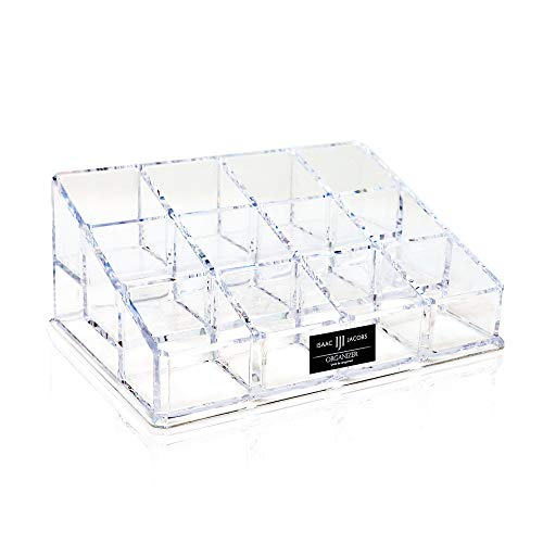 Isaac Jacobs Clear Acrylic 12 Compartment Nail Polish Holder, Organizer for Makeup, Essential Oils, Storage Solution, Rack Display (3 Rows (x4)) - size: 3 Rows (X4)