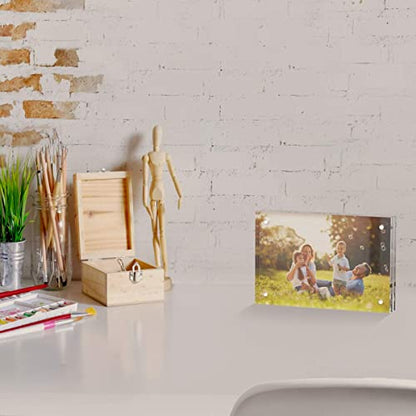 AITEE 4x6 Acrylic Picture Frames 3 Pack, 20% Thicker Block, Clear Picture Frames Freestanding Double Sided Magnetic Acrylic Lucite Frameless Transparent Square Frame Gift for Desktop Display - size: 4x6