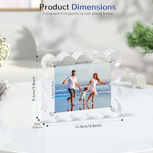 6Pack Magnetic Acrylic Picture Frames 2×3 Inch - Scalloped Glass Frame with 10+10mm Thick Block, Double Sided Clear Frames for Desktop Display | Trendy Home Gift - color: 6 Pack, size: 2×3