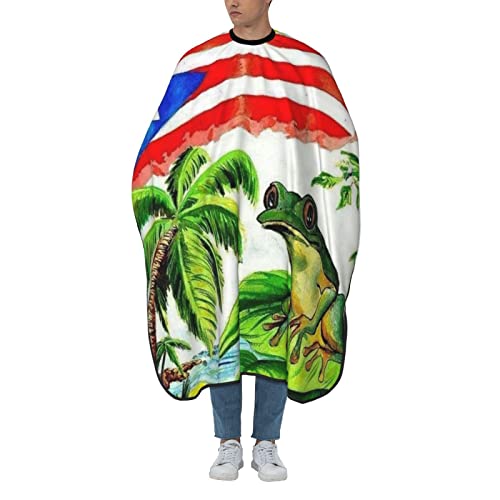 Puerto Rico Barber Cape With Adjustable Closure, Hairdressing Haircut Apron Barber Cover Gown For Hairdresser Styling Home - color: Boricua Puerto Rico Frog1