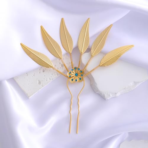 Lureme Thai Ethnic Hairpieces Alloy Leaf Hairpin with Rhinestones Hair Accessories for Women(hb000015-3) - color: gold with blue strass