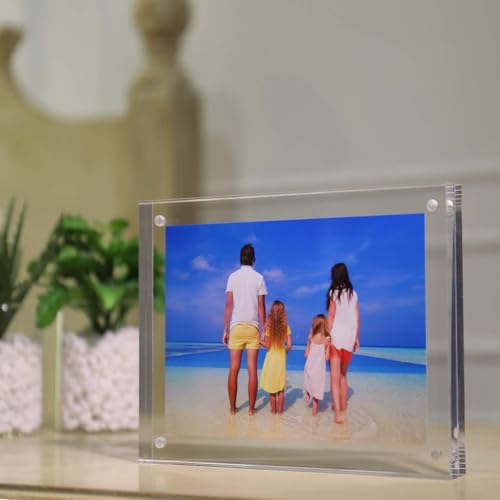 Meetu Acrylic Picture Frame 4x6,Clear Freestanding Double Sided 20mm Thickness Frameless Magnetic Photo Frames Desktop Display with Gift Box Package(5 Pack) - size: 4x6“(5 Pack)