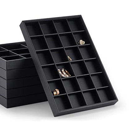 Stackable Jewelry Organizer Tray Premium PU Leather 24 Grid Jewelry Display Tray Trinket Earring Ring Organizer - style: 24 Grids