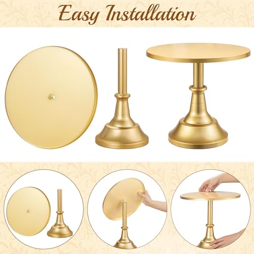 HBlife 3 PCS Gold Cake Stand Set (8"/10"/12" Plate) for 6-10 Inch Cakes, Dessert Table Display Set, Cupcake Stand for Party, Wedding, Birthday, Baby Shower, Anniversary (Metal) - color: Gold