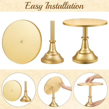 HBlife 3 PCS Gold Cake Stand Set (8"/10"/12" Plate) for 6-10 Inch Cakes, Dessert Table Display Set, Cupcake Stand for Party, Wedding, Birthday, Baby Shower, Anniversary (Metal) - color: Gold