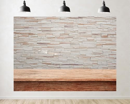 Trykid 5x5ft Stone Wall Wood Table Backdrop Rustic Natural Texture Neutral Tone Photography Background Product Display Tapestry Party Decoration Photo Studio Prop Fabric - size: 5x5ft