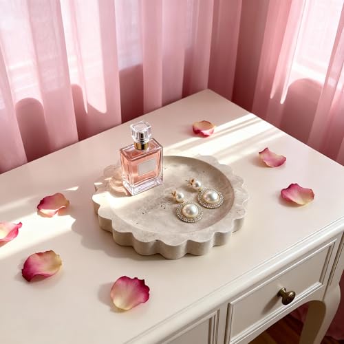 Natural Travertine Scalloped Edge Tray, 6.3"*6.3"Marble Ring Dish Jewelry Trinket Tray for Counter Dresser Nightstand, Home Decoration, Jewelry Storage,Women's Present (NS023)