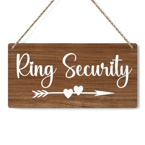 BELLOWDEER Ring Security Sign, Ring Bearer Sign, Rustic Wedding Signs Wedding Decor Weddings Stuff Engagement Decorations 12x6 Inches (Brown) - color: Ring Security