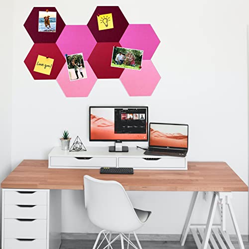 8Pcs Hexagon Felt Cork Board Tiles, Self Adhesive DIY Bulletin Board Pin Board for Office School Home Wall Decor Stickers Memos Photos Display (Gradual Red) - color: C- Gradual Red, size: Hexagon