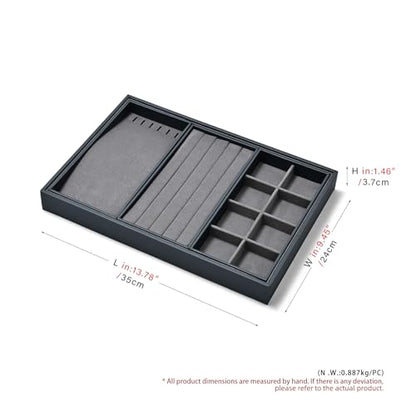 Grey Microfiber 4 in 1 Stackable Jewelry Organizer Trays Jewelry Rings Necklace Earrings Display Trays - size: 3 Grid
