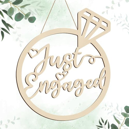 Youyole Just Engaged Wooden Sign 13.78'' x 11.22'' Diamond Ring Wood Cutout Sign Wedding Engagement Party Decorations Photo Booth Props with Hanging Rope Bridal Shower Rustic Hanging Decor - style: Just Engaged