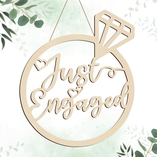 Youyole Just Engaged Wooden Sign 13.78'' x 11.22'' Diamond Ring Wood Cutout Sign Wedding Engagement Party Decorations Photo Booth Props with Hanging Rope Bridal Shower Rustic Hanging Decor - style: Just Engaged