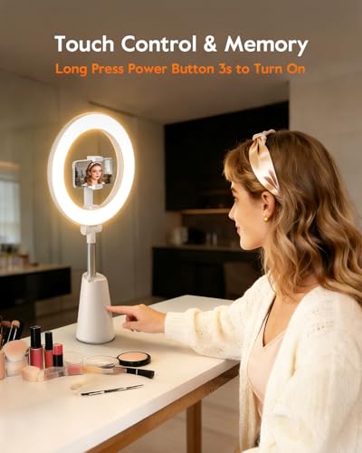 Ring Light for Makeup and Video Recording, 11" Desk Ring Light with 13.5" Stand & Phone Holders, Touch Control, Dimmable LED Selfie Light for Makeup, Video, Zoom Calls, Live Stream, YouTube&TikTok