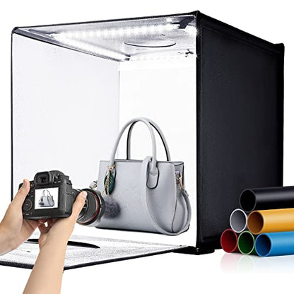 24"x24" Photo Studio Light Box for Photography, Foldable Bi-Color Dimmable Shooting Tent Kit with 240 LED Lights, 3000-6500K Lighting Booth, 6 Color Backdrops - color: Black-24inch Studio Box