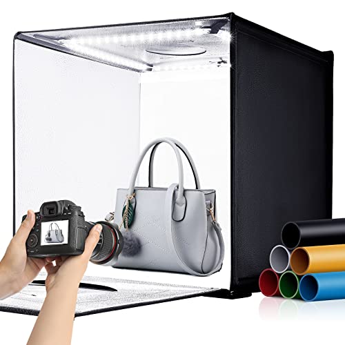 24"x24" Photo Studio Light Box for Photography, Foldable Bi-Color Dimmable Shooting Tent Kit with 240 LED Lights, 3000-6500K Lighting Booth, 6 Color Backdrops - color: Black-24inch Studio Box