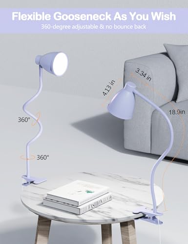 BOHON Desk Lamp with Clamp, 10W 38 LED Clip on Light, 5 Color 10 Brightness Auto Off Timer, Flexible Gooseneck Clip Lamp, Desk Lights for Office Home Bed Bedside Reading, Lilac Purple - color: Lilac Purple