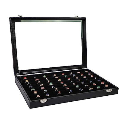 Wudygirl 7 Slots Ring Holder Organizer Box with Transparent Lid Black Jewelry Organizer for Store Display Jewelry Holder for Rings（Ring Organizer） - style: 7 Slot Ring Tray