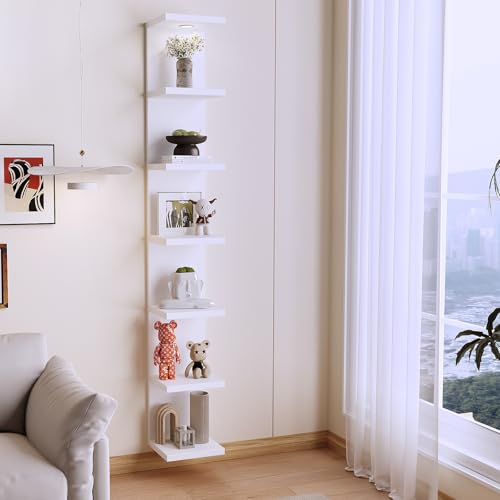 LitaEther Versatile 7 Tier Wall Shelf Unit,White Lack Wall Shelf,Display Floating Shelf with LED Remote Control Light - color: White, size: 7 Tier