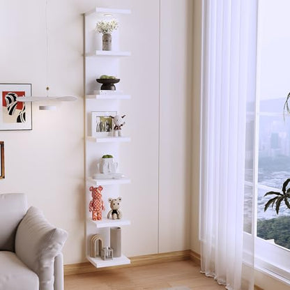 LitaEther Versatile 7 Tier Wall Shelf Unit,White Lack Wall Shelf,Display Floating Shelf with LED Remote Control Light - color: White, size: 7 Tier