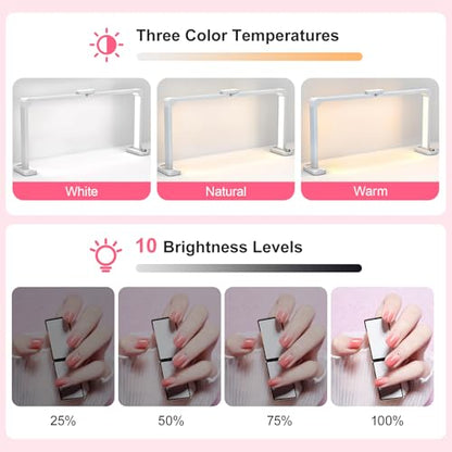 34in Half Moon Light for Nail Desk, Foldable LED Lamp with Phone Holder, Nail Art, Tattooing, Craft Making, Stepless Dimming, 3000-6000K Color Temperature Adjustment, 456 Light Beads, White - color: White