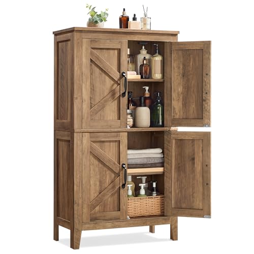 VASAGLE LIRY Collection - Farmhouse Storage Cabinet, Bathroom Floor Cabinet with Barn Doors, Freestanding Kitchen Pantry, Adjustable Shelves, for Dining Room, Living Room, Honey Brown, UBBK773K01 - color: Honey Brown, style: 4 Doors