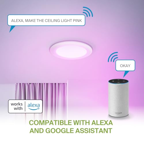 ASD 1 Pack LED Smart Recessed Lighting 6 Inch 15W, RGBW Color Changing Lights, Compatible with Alexa & Google Assistant, Dimmable 2700K-6500K Selectable RGB Lights, WiFi Bluetooth Ceiling Light, ETL - color: White, size: 6 Inch 1 Pack RGBW