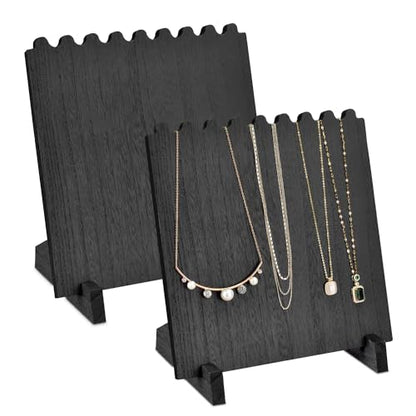 Ikee Design Set of 2 Wood Necklace Jewelry Display Stand for 8 Necklaces, Necklace Display Holder Organizer, Black Color - color: Black