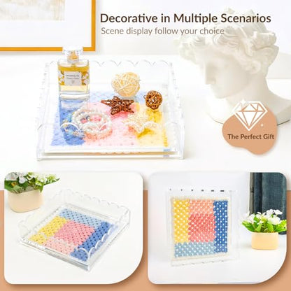 Acrylic Trays for Needlepoint 5" x 5", Scalloped Acrylic Tray with Drawer for Insert Needlepoint, Photos, Art, Fabric, Napkin, Messages Display Basket, Decorative Tray Gift for Home Office - size: 5''x5''x2''