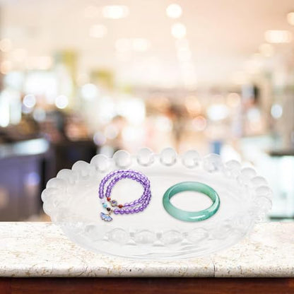 Angoily Glass Pearl Beaded Jewelry Jewelry Tray Small Decorative Ring Holder Photography Prop for Vanity and Desk