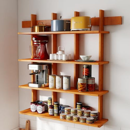 Bookshelf 4 Tier Wall Mounted Book Shelf, Space-Saving Floating Bamboo Bookcase Heavy Duty 600lbs, Storage Display Shelf for Living Room Bedroom Office, 43" W x 52" H